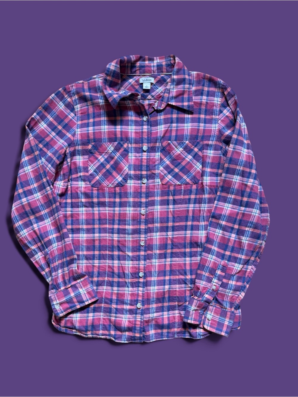 L.L. Bean Women’s Pink & Purple Plaid Button-Down Shirt Size Small